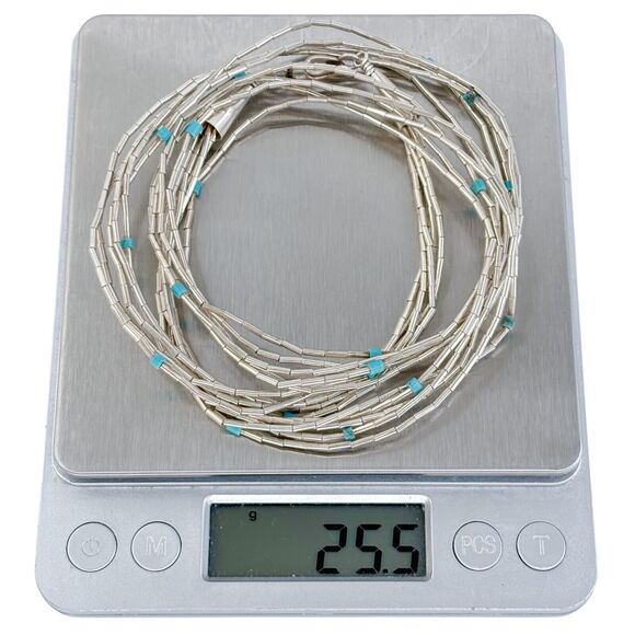 Southwest Sterling Turquoise 5-Strand Necklace Vintage Sterling Silver 925 25.5" - Picture 4 of 4
